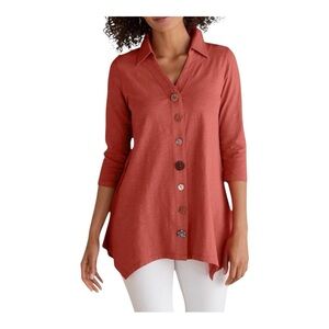 SOFT SURROUNDINGS Womens XS Terra Cotta Danielle Button Front Asymmetric Shirt